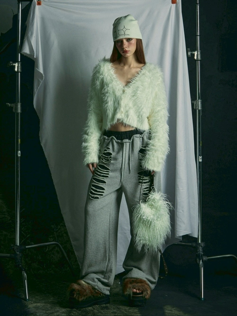 【GATELESS】FUR LIKE CROPPED CARDIGAN / 【ゲートレス】ファーライククロップドカーディガン