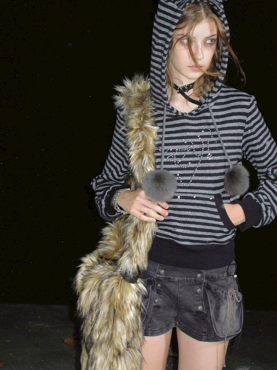 【Cest Nous】Striped cat-ear Striped cat-ear pullover parker / 【セヌー】ボーダーキャットイヤープルオーバーパーカー