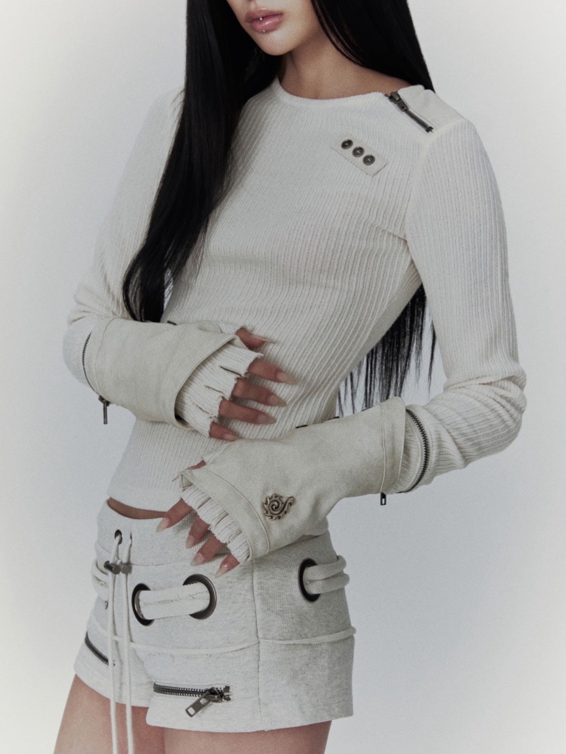 【bonienkiye】Detachable Zipper Leather Top