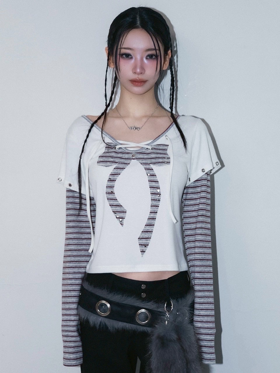 1/2 20:00発売【CHERRYQUIRI】punky bow layered tee