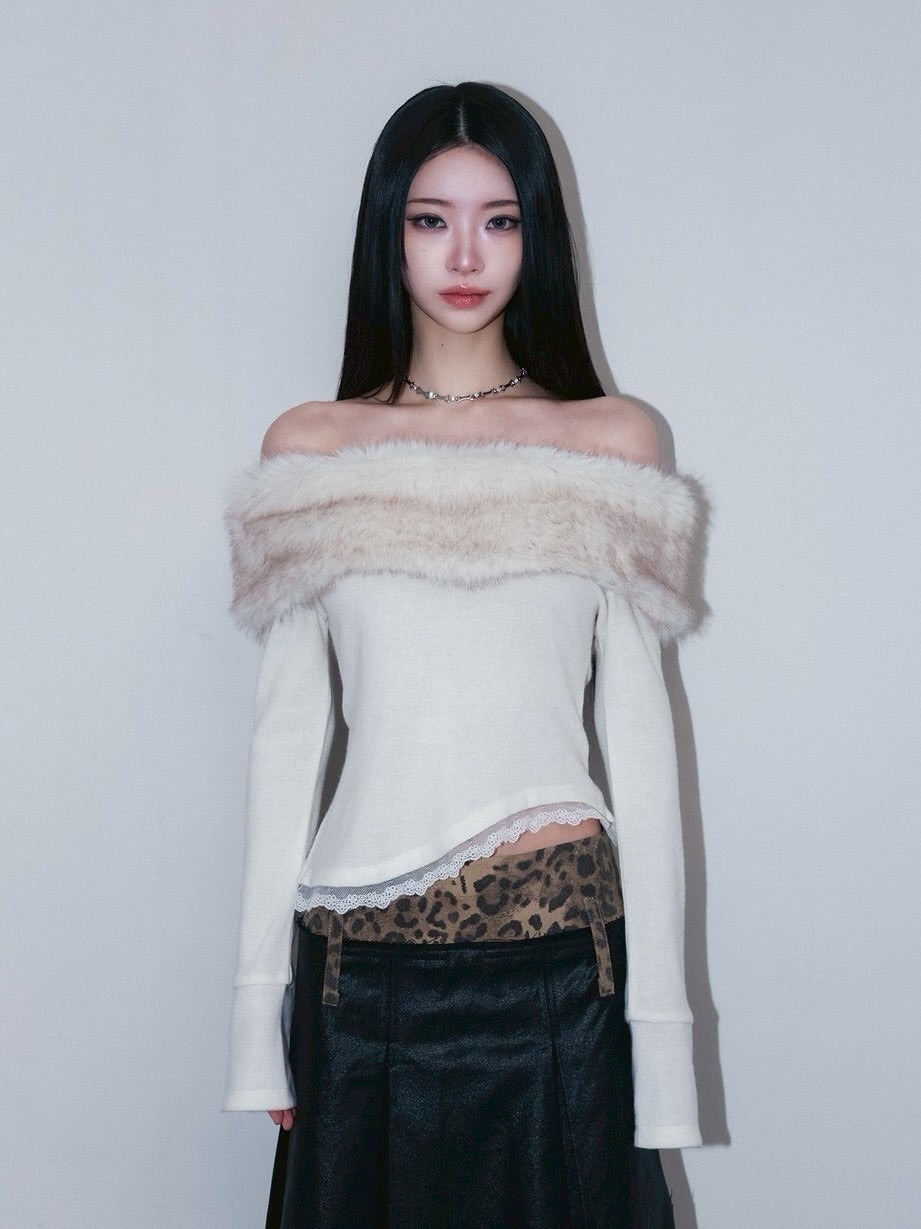 1/2 20:00発売【CHERRYQUIRI】bunny fluff off shoulder top