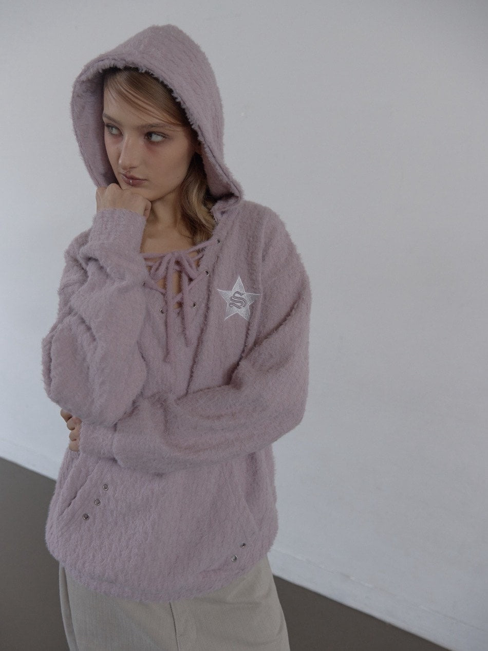 【SETUP‐EXE】HAIRY V-NECK HOODIE / 【セットアップエグゼ】Vネックシャギープルオーバーパーカー