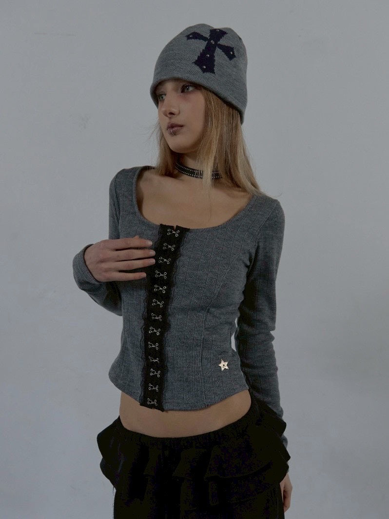 【SETUP‐EXE】HOOK LONG SLEEVE TOP / 【セットアップエグゼ】センターフック長袖Tシャツ