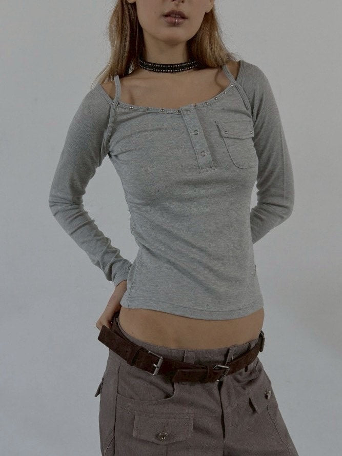 【SETUP‐EXE】SLEEVELESS LAYERED TOP / 【セットアップエグゼ】キャミレイヤード長袖Tシャツ