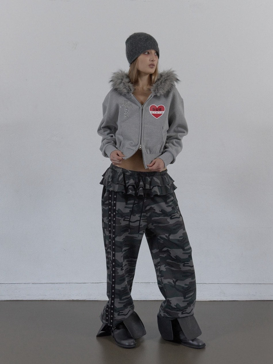 【SETUP‐EXE】FRILL EYELET SWEATPANTS / 【セットアップエグゼ】フリルアイレットサイドラインスウェットパンツ