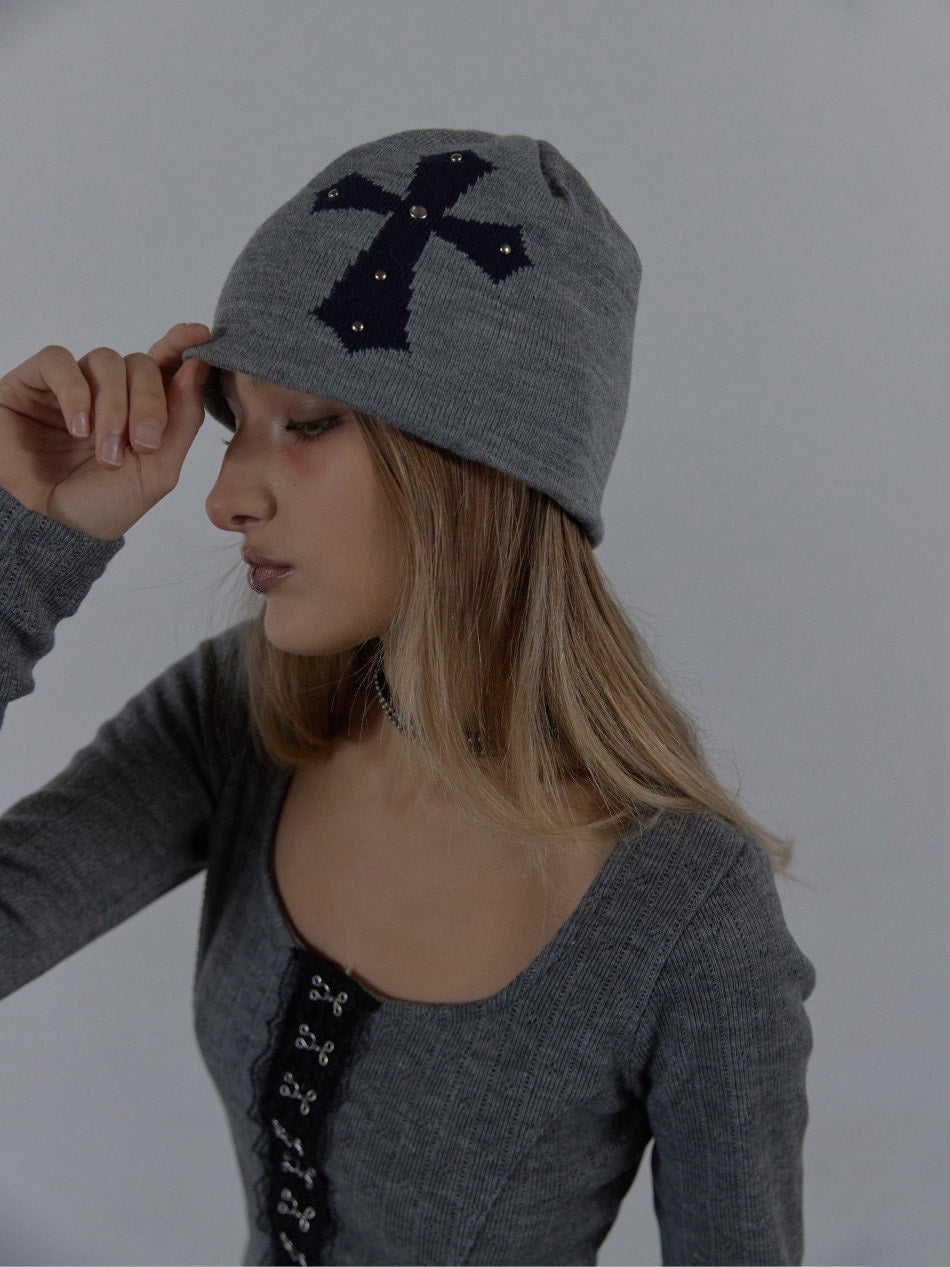 【SETUP‐EXE】CROSS STUDDED BEANIE / 【セットアップエグゼ】クロススタッズビーニー