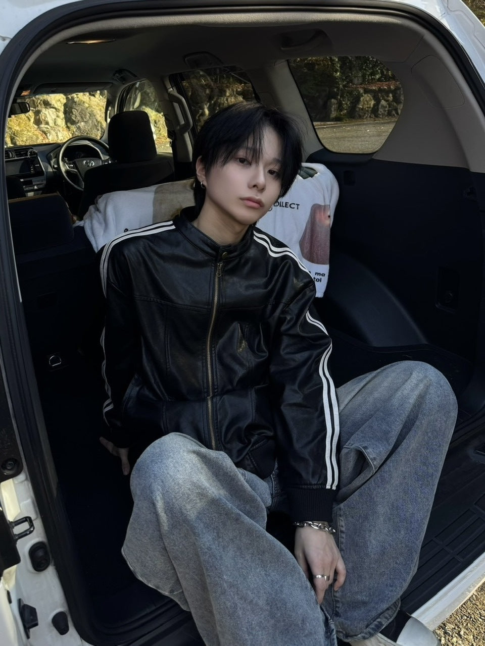 国際配送【LUV CODE】line leather jacket (2color)