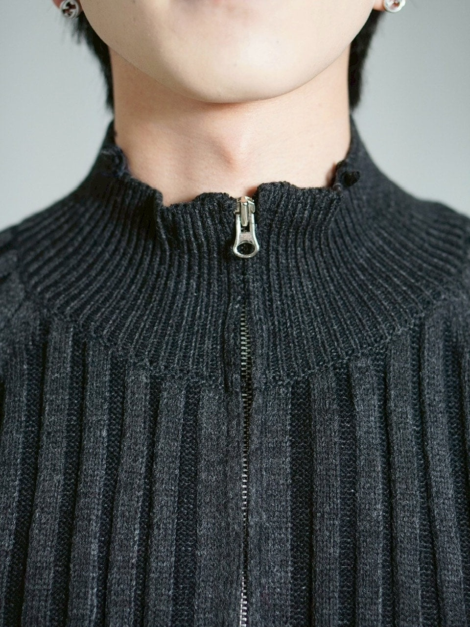 受注制【Chikashitsu +】contrast rib zip up knit / 【チカシツプラス】コントラストリブジップアップニット (2color)