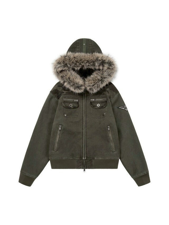 【AAKAM】Fur Camo Contrast Jacket
