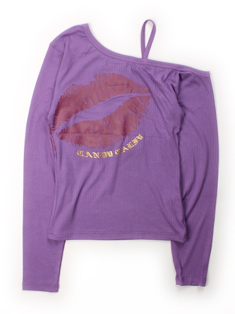 【GALFY】SEXY LIPS TEE / 【ガルフィー】ワンショルダーリッププリント長袖Tシャツ