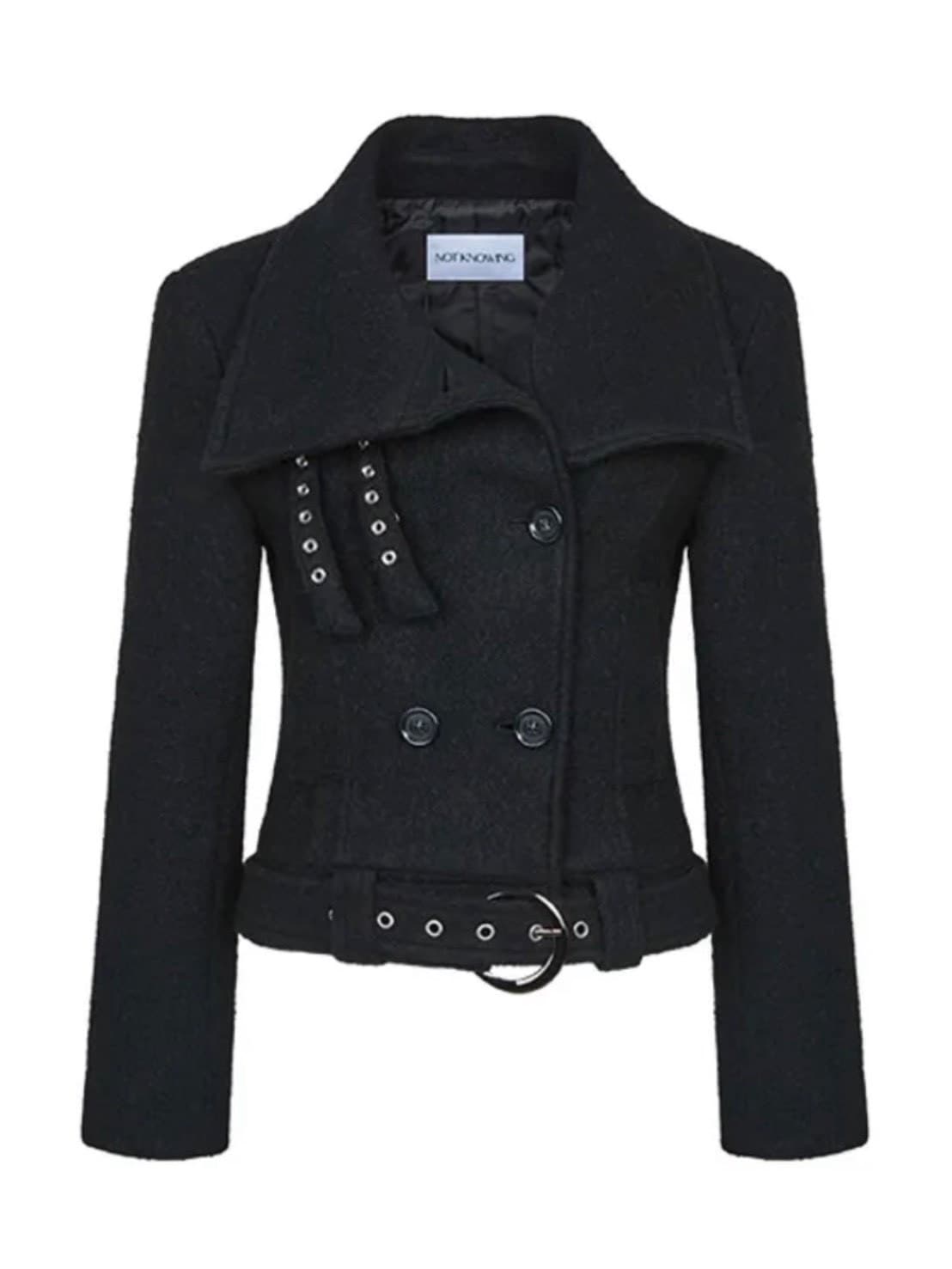 【NOT KNOWING】Double Belted High-Neck Coat