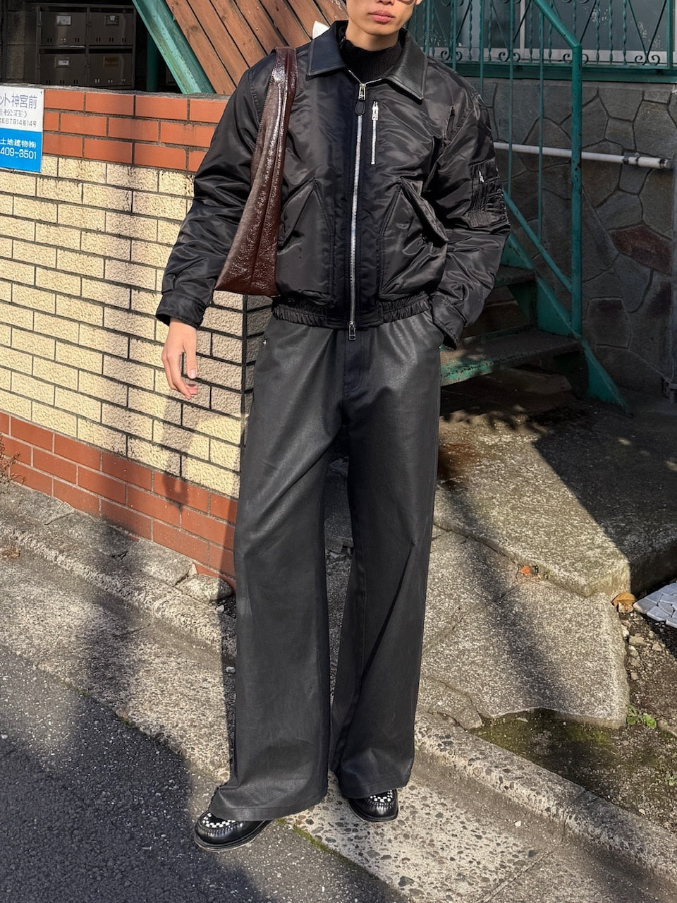東京店WEB限定【Chikashitsu +】leather collar bomber jacket / 【チカシツプラス】レザーカラーボンバージャケット (2color)