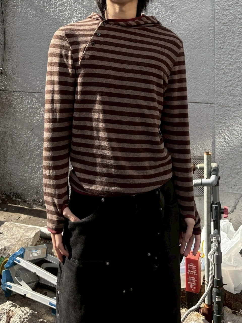 受注制【youll】asymmetry border henley hoodie (2color)