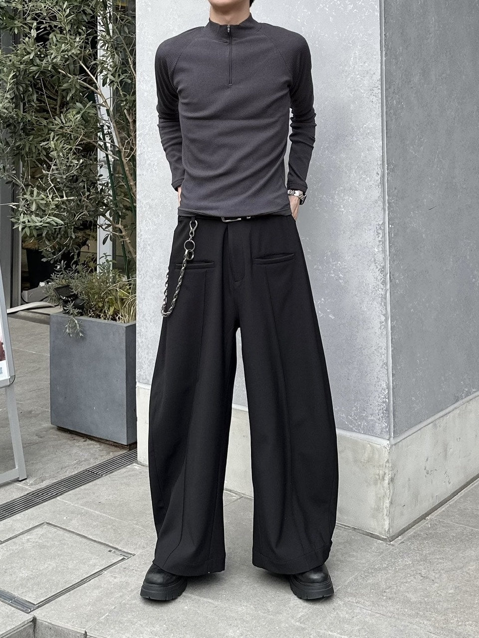 大阪店WEB限定受注制【Chikashitsu＋】mockneck zip long sleeve / 【チカシツプラス】モックネックジップ長袖Tシャツ (3color)