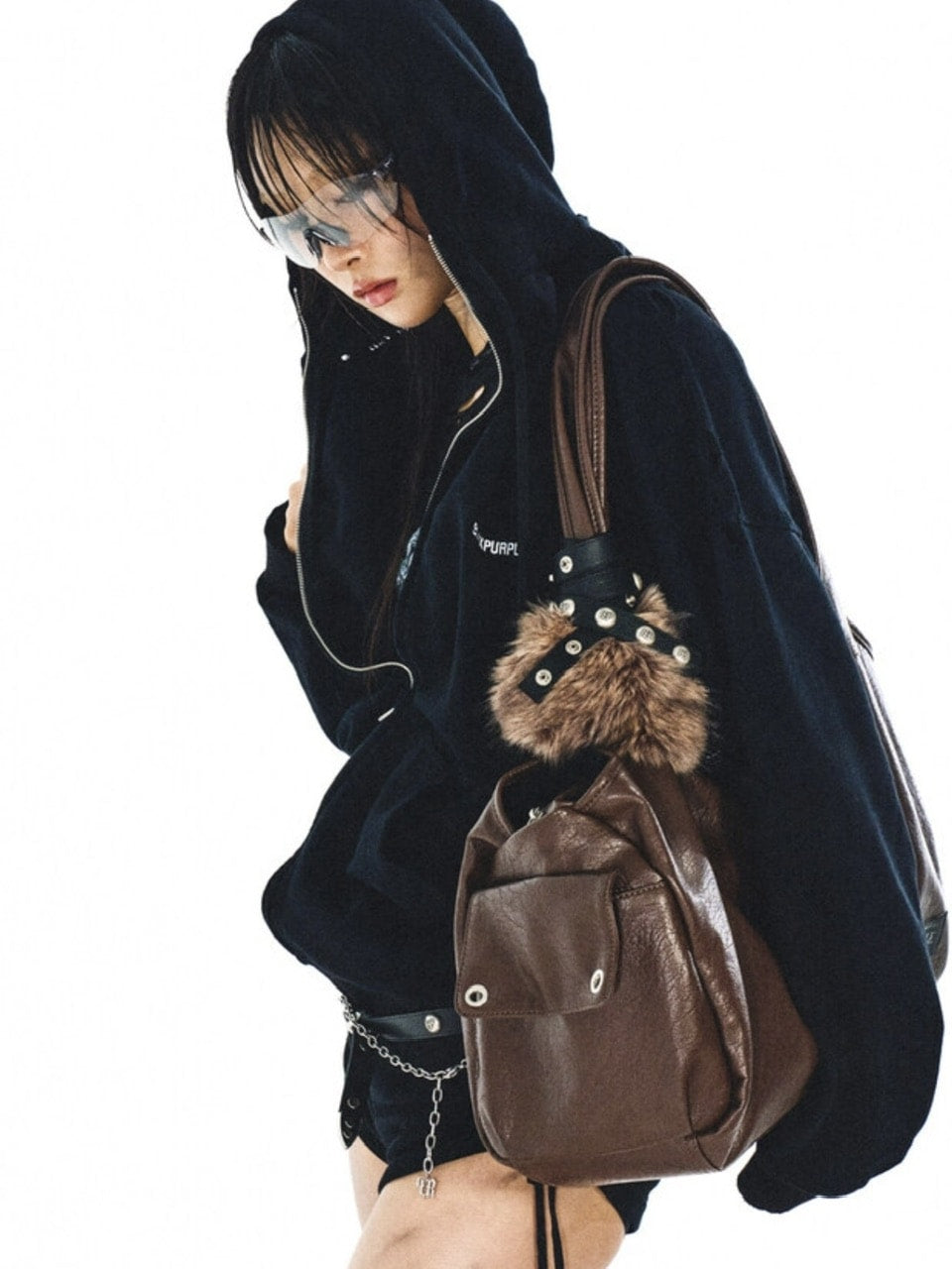 【BLACK PURPLE】Shadow Loop Zip-Up Hoodie