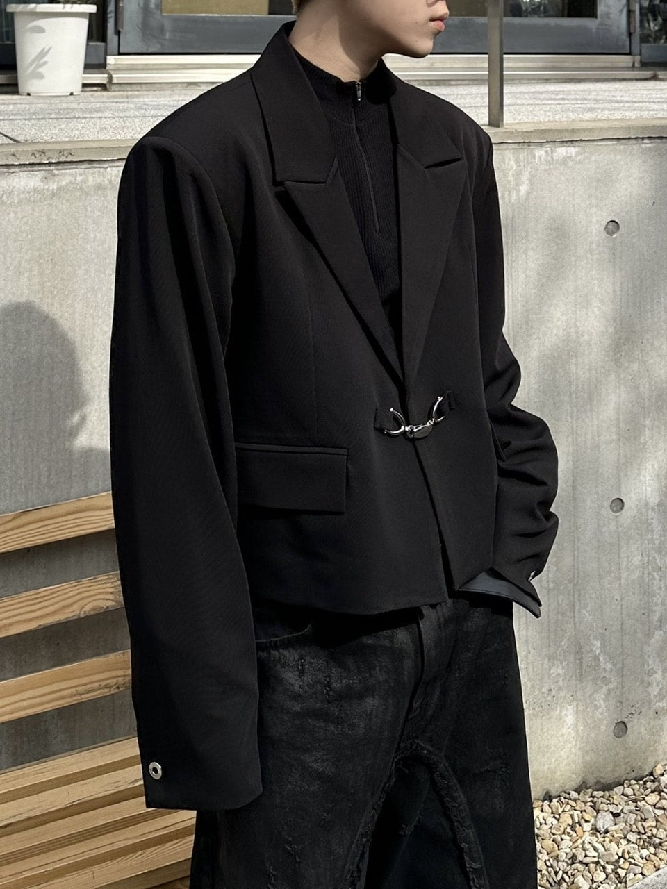 大阪店WEB限定受注制【Chikashitsu＋】mettal buckle cropped jacket / 【チカシツプラス】メタルバックルクロップジャケット