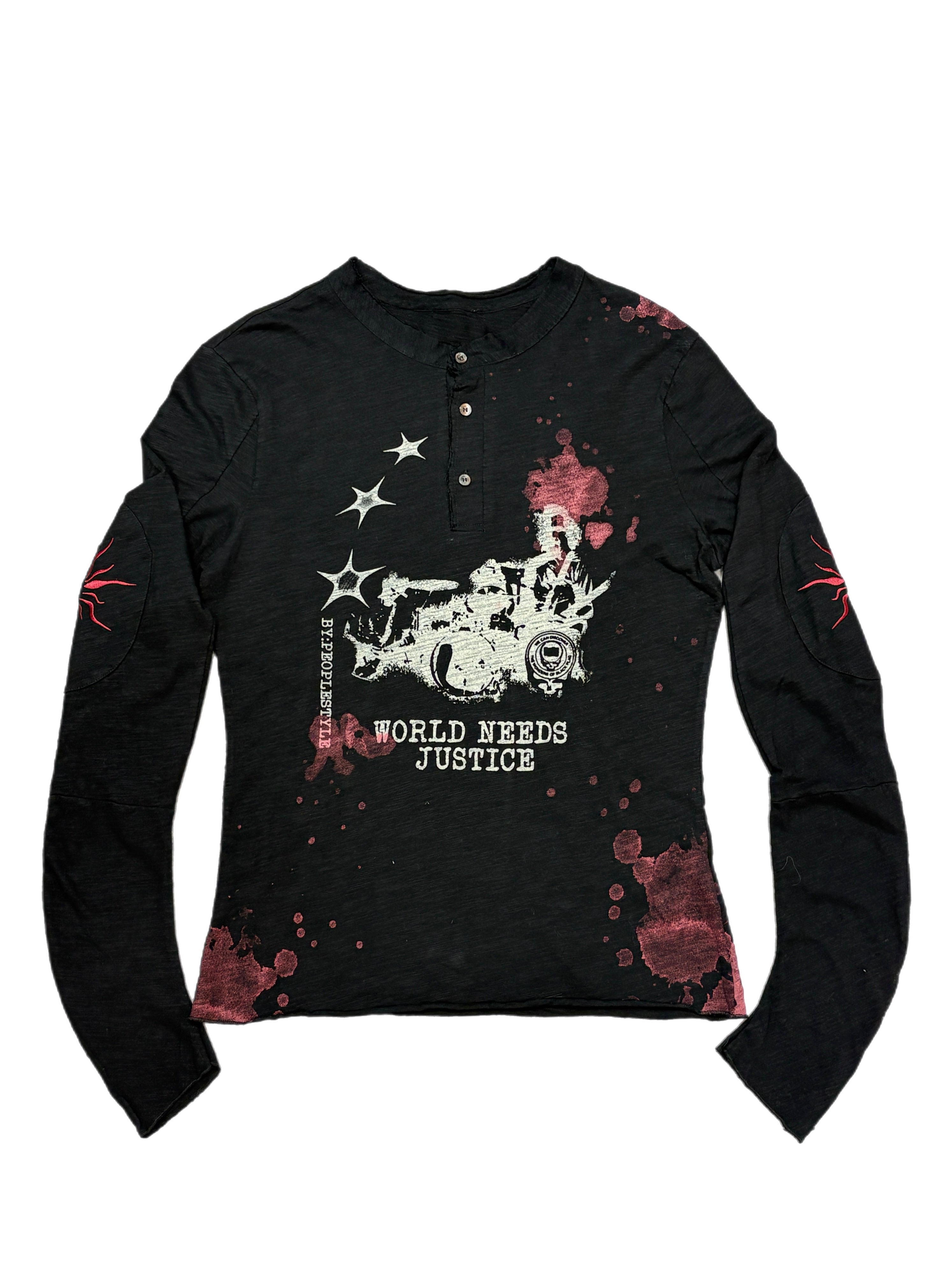 国際配送【Never mind the XU】paint graphic henley long sleeve