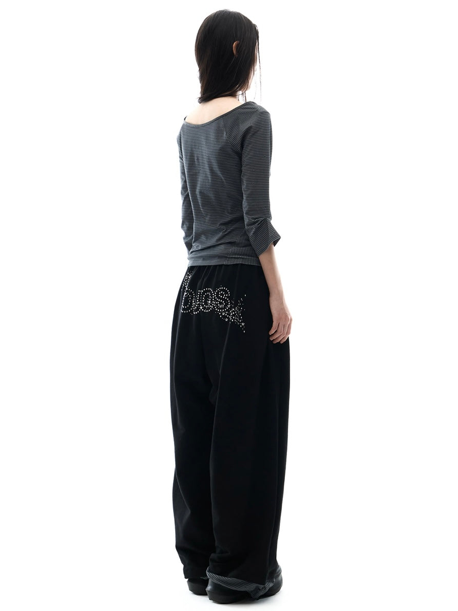 【OJOS】Hotfix Logo Wide Sweatpants