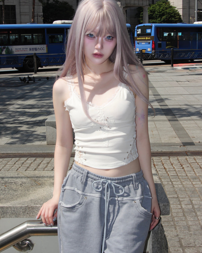 【CHERRYQUIRI】cross patch lace sleeveless