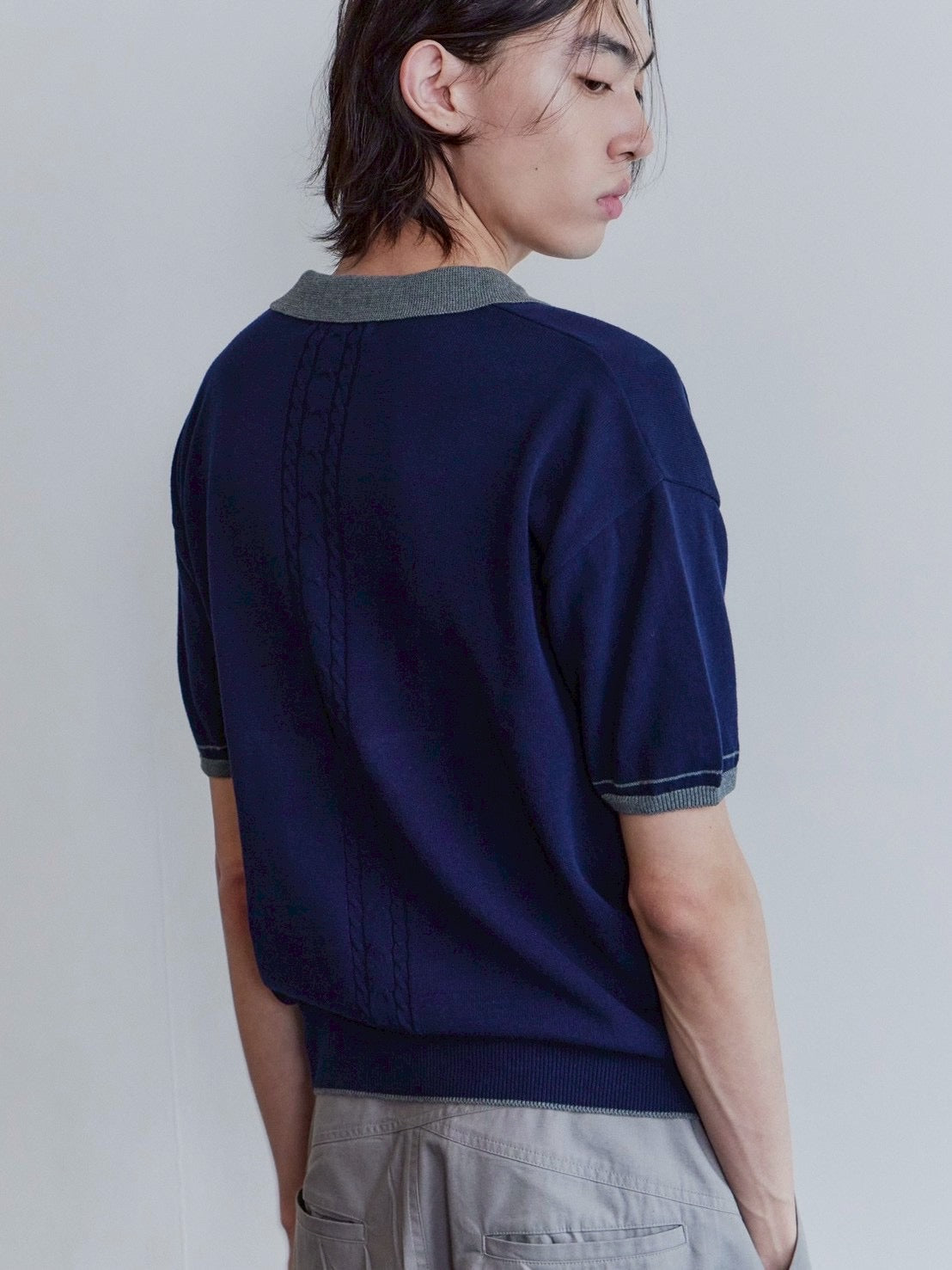 【Waviness】Accent Collar Polo Knit