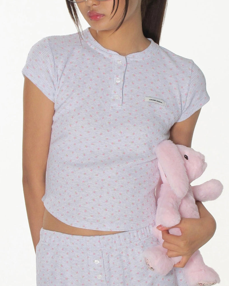 【CRANK】FLOWER HENLEY NECK TOP