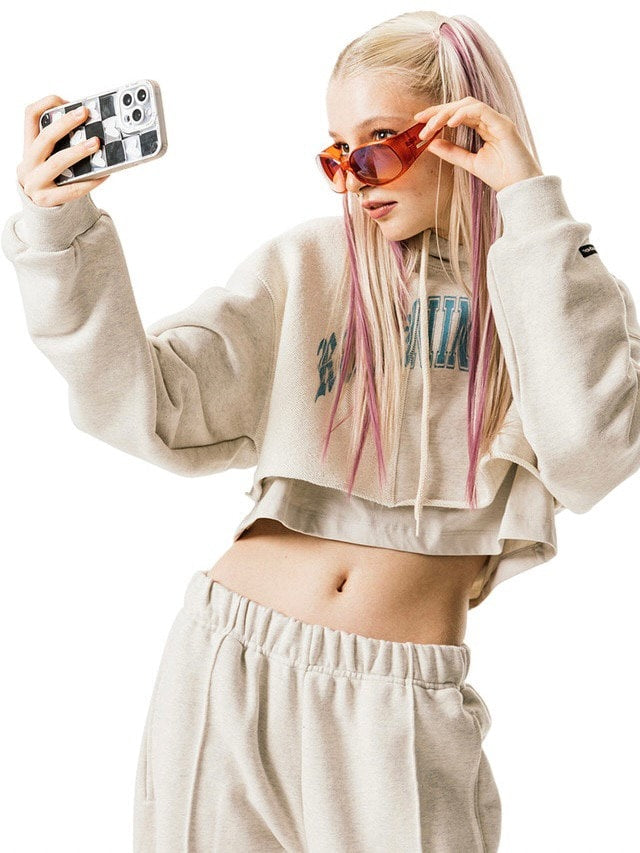 【running high】ARCH LOGO LAYERED CROP HOODIE