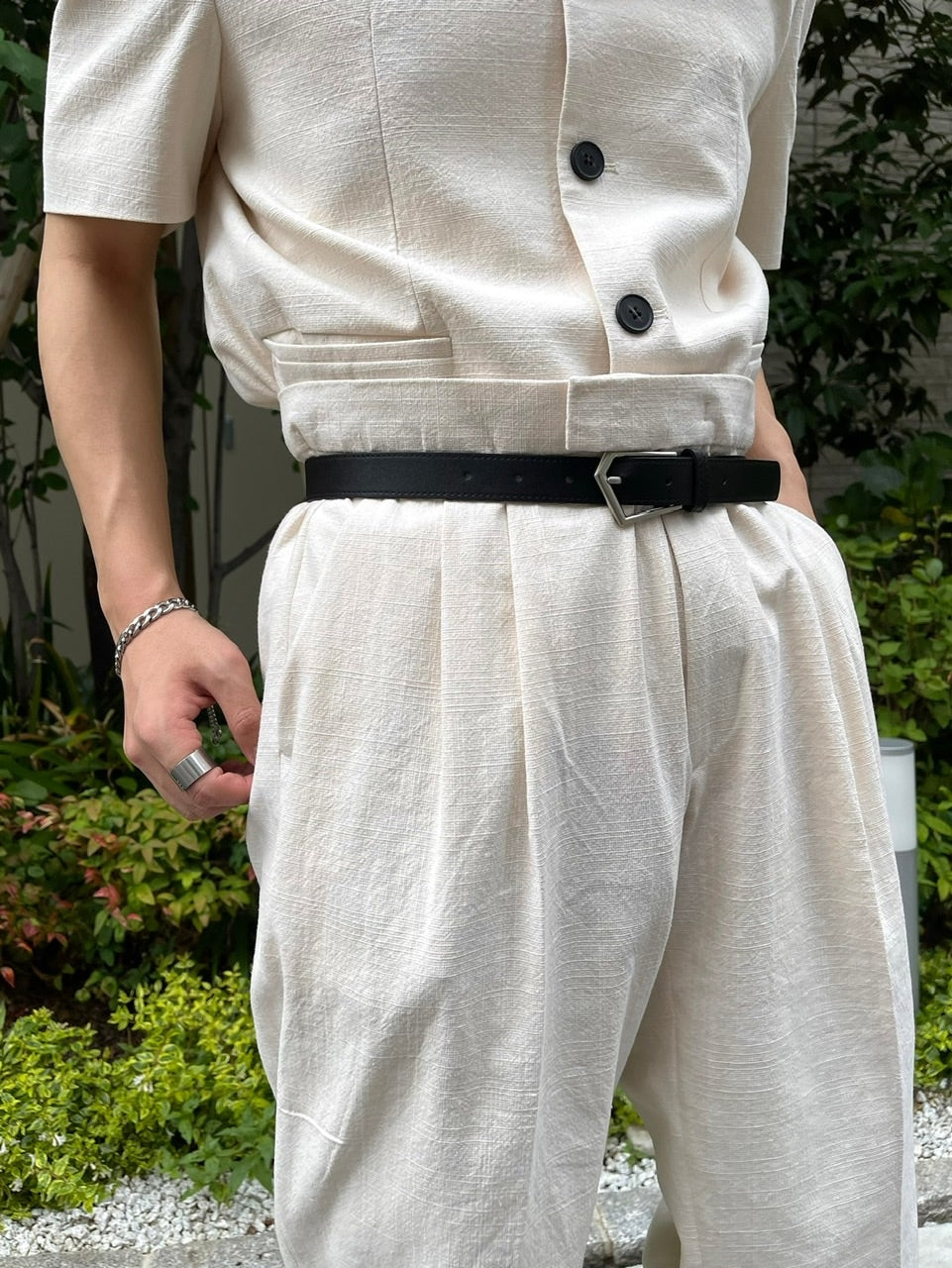 受注制【Chikashitsu +】set up linen slacks (2color)