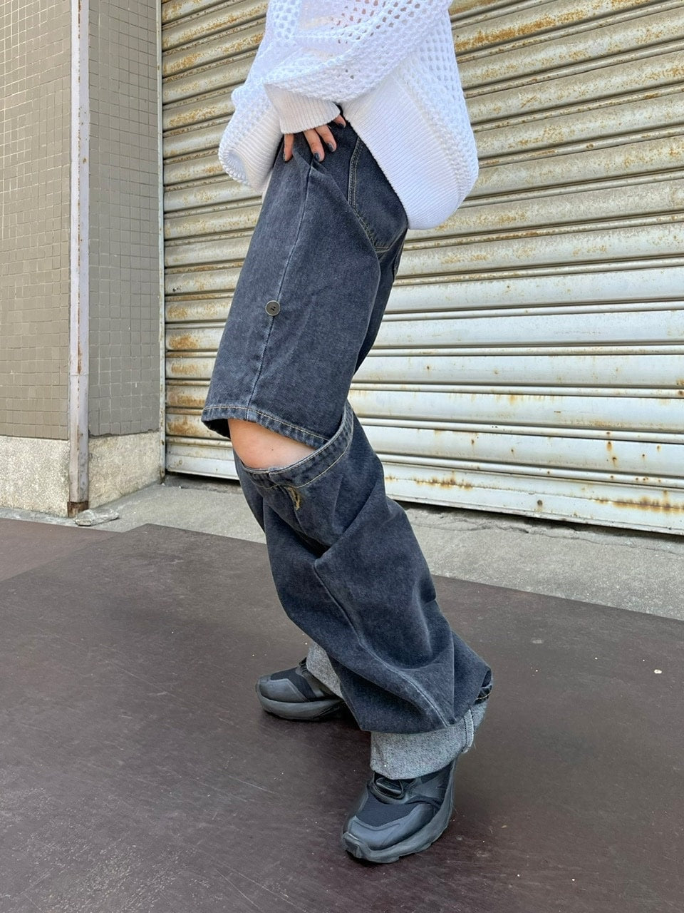 受注制【Chikashitsu +】docking 2way denim pants