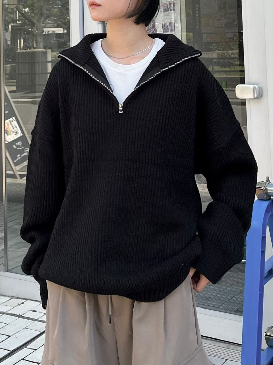 【Chikashitsu +】half zip high neck knit (3color) / 【チカシツプラス】ハーフジップアップハイネック長袖ニット