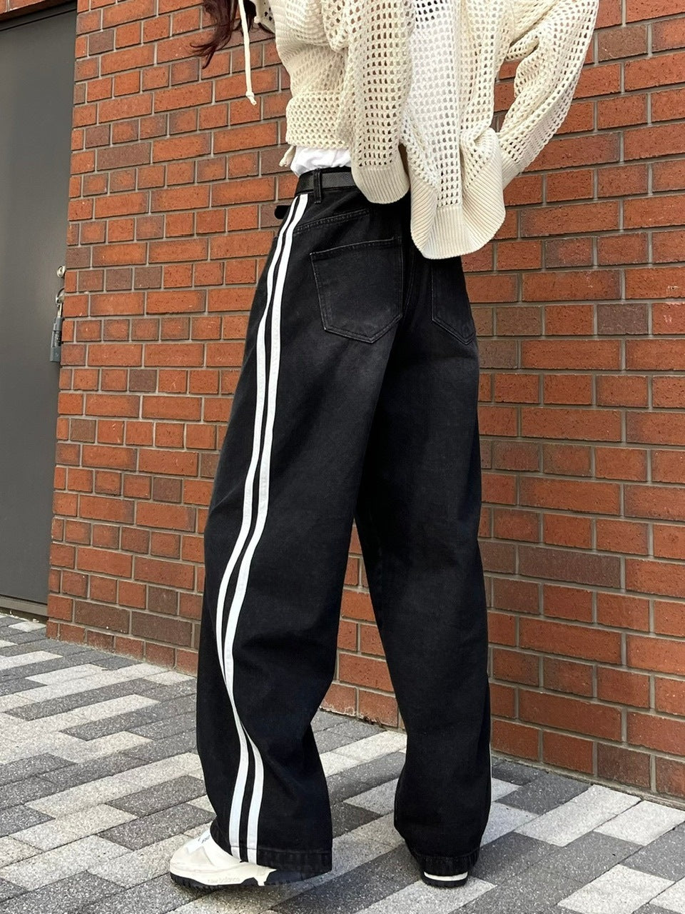 受注制【Chikashitsu +】oversized side line denim pants (2color)