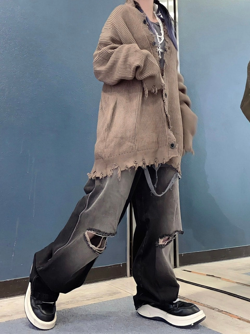 受注制【Never mind the XU】vintage wash damage denim pants (2color)