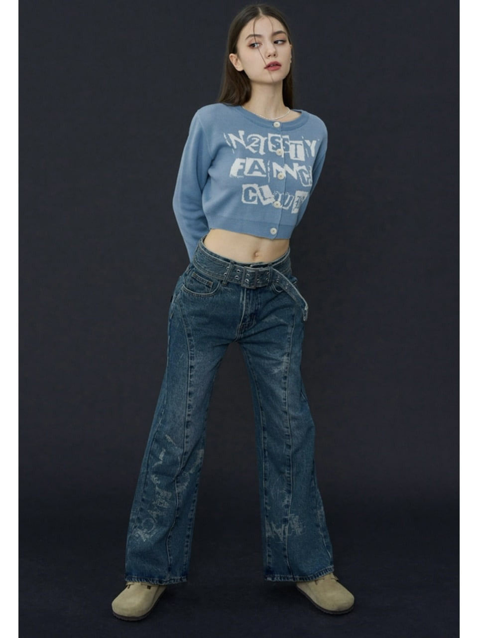 【FANCY CLUB】FANCY STAMP CROP CARDIGAN