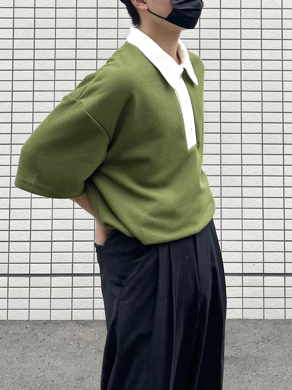 受注制【RENOL】bi-color collar tee (2color)