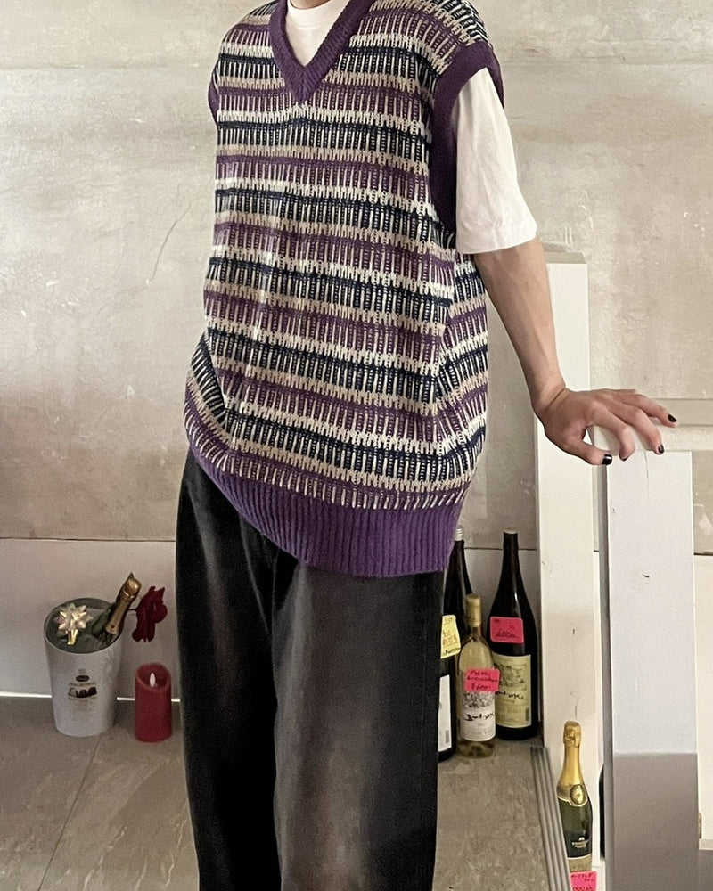 受注制【youll】multi color border knit vest (2color)