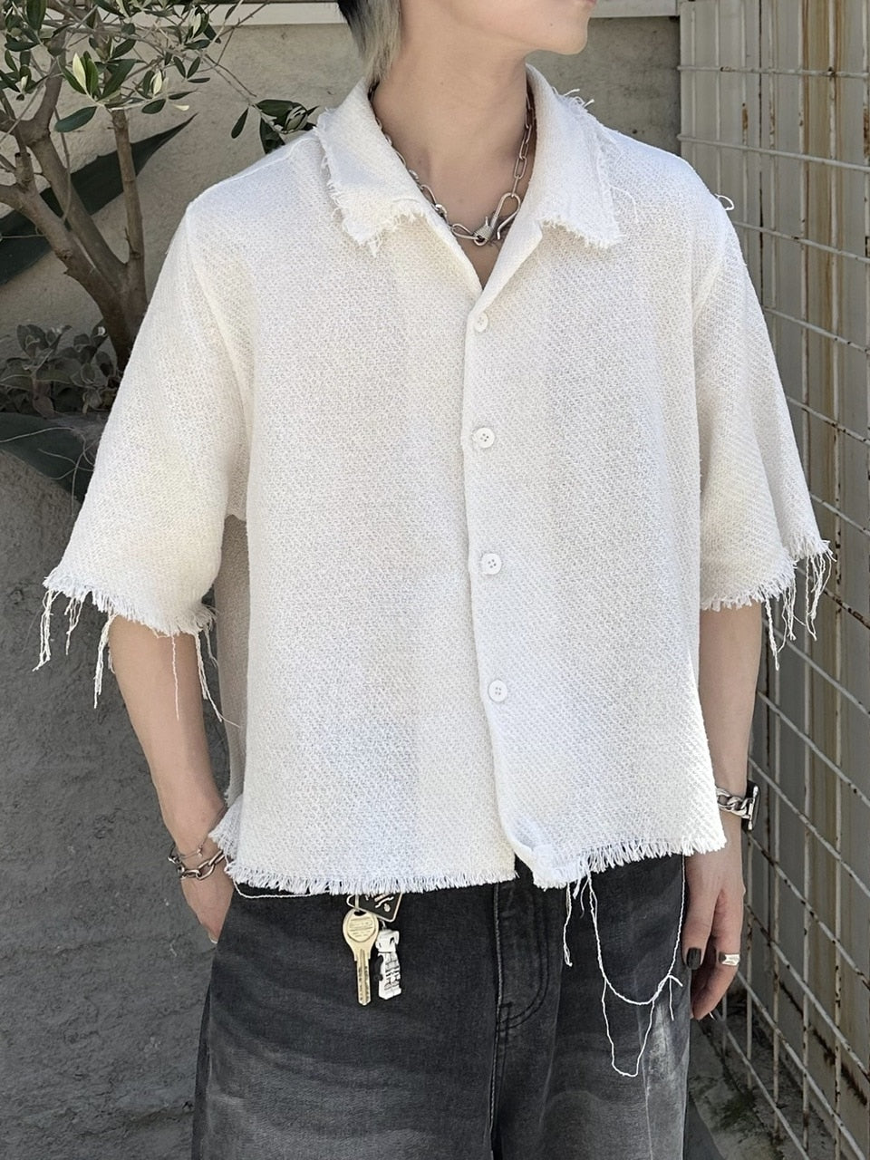 大阪店WEB限定受注制【Chikashitsu +】tweed cropped shirt (2color)