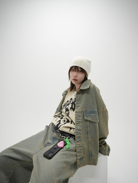 受注制【Never mind the XU】set up washed denim jacket (2color)