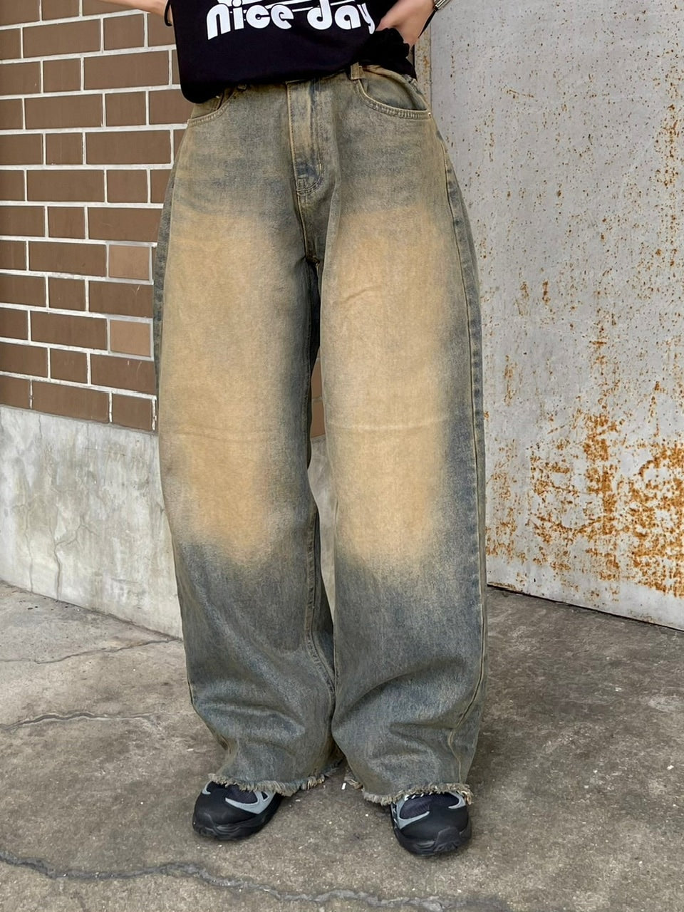 受注制【Chikashitsu +】vintage faded wash denim pants