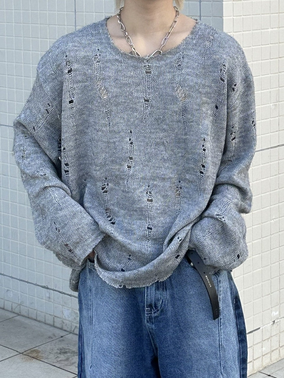 大阪店WEB限定受注制【Chikashitsu +】damage mohair knit (3color)