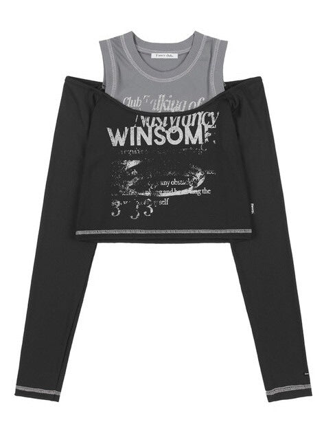 【FANCY CLUB】WINSOME OFF SHOULDER HALTERNECK CROP TEE / 【ファンシークラブ】オフショルダーホルターネッククロップ長袖Tシャツ