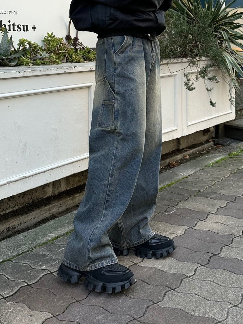 大阪店WEB限定受注制【Chikashitsu +】vintage wash carpenter denim pants (2color)