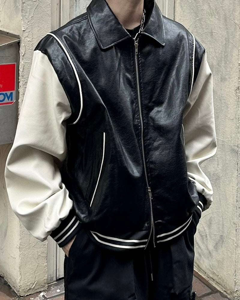 受注制【Chikashitsu +】leather piping jacket (2color)