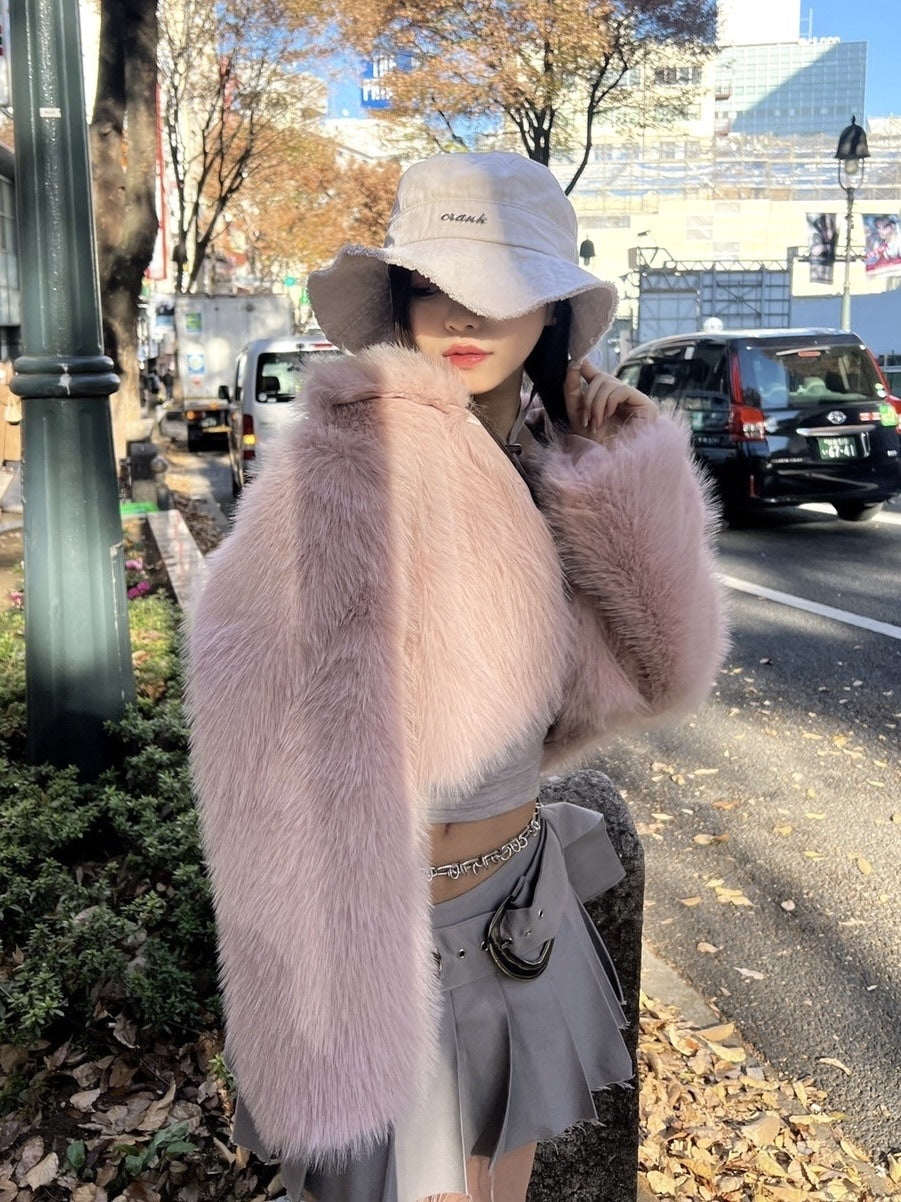 【Never mind the XU】cropped fur jacket (4color) / 【ネバーマインドザエックスユー】クロップドファー長袖ジャケット