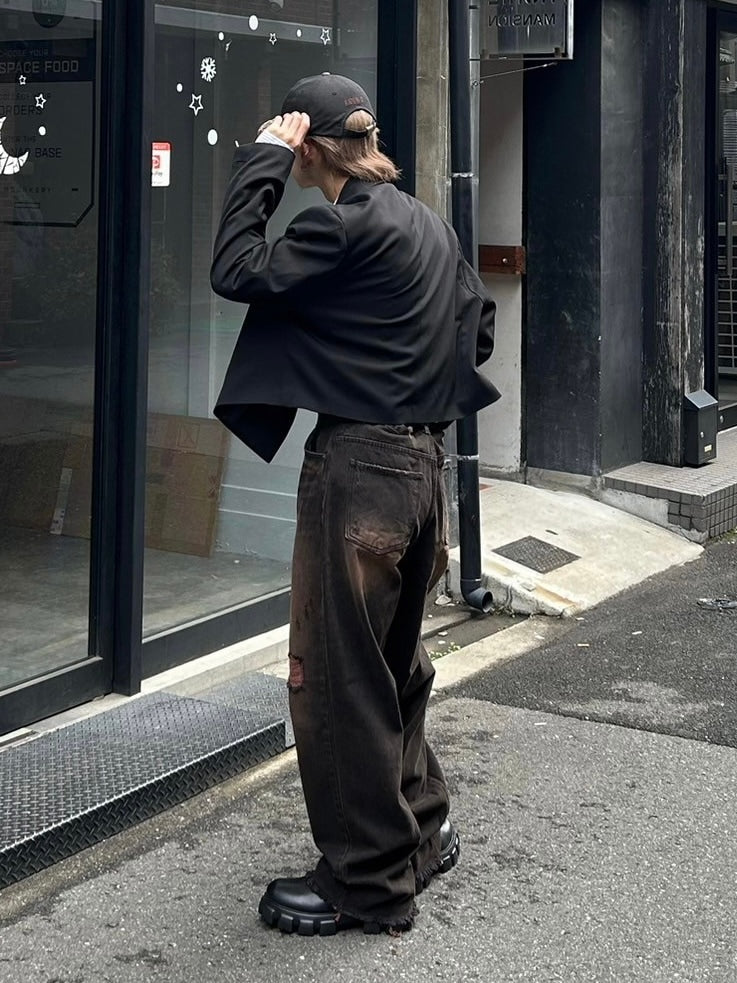 【Chikashitsu +】cropped single jacket (2color)