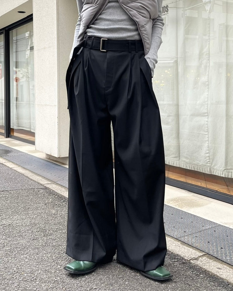 受注制【Chikashitsu +】belt wide slacks (3color)
