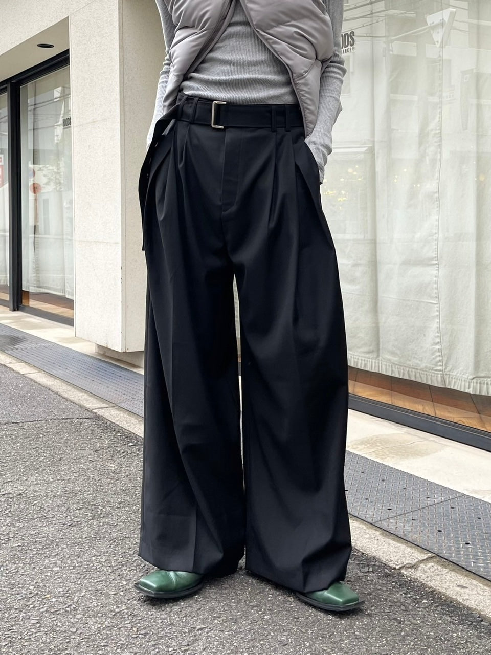 受注制【Chikashitsu +】belt wide slacks (3color)