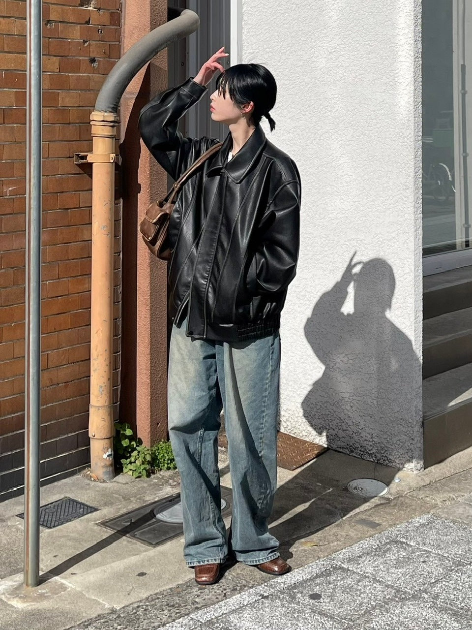 【Chikashitsu +】vintage leather hand bag (2color)