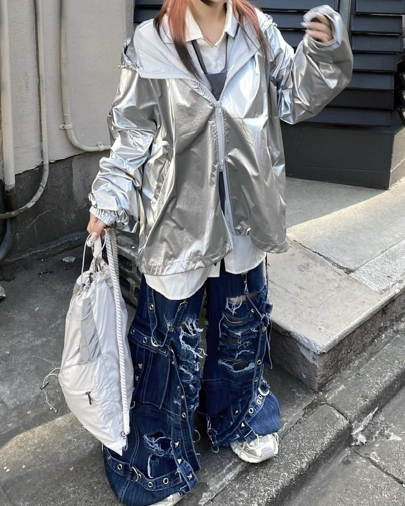 受注制【Never mind the XU】metallic hood jacket (2color)