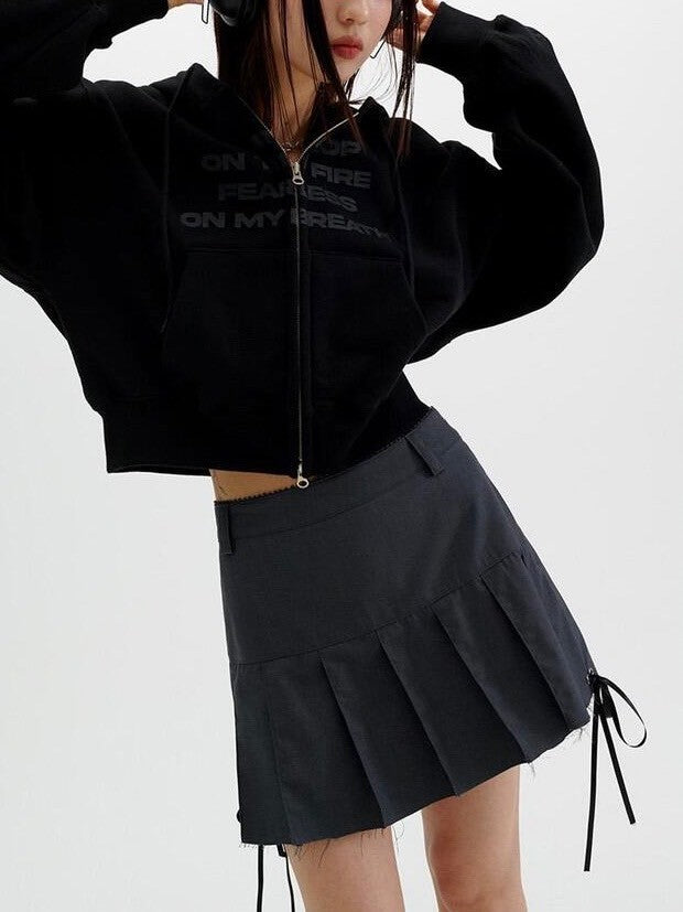 【runningHIGH】CUT OFF PLEATED MINI SKIRT