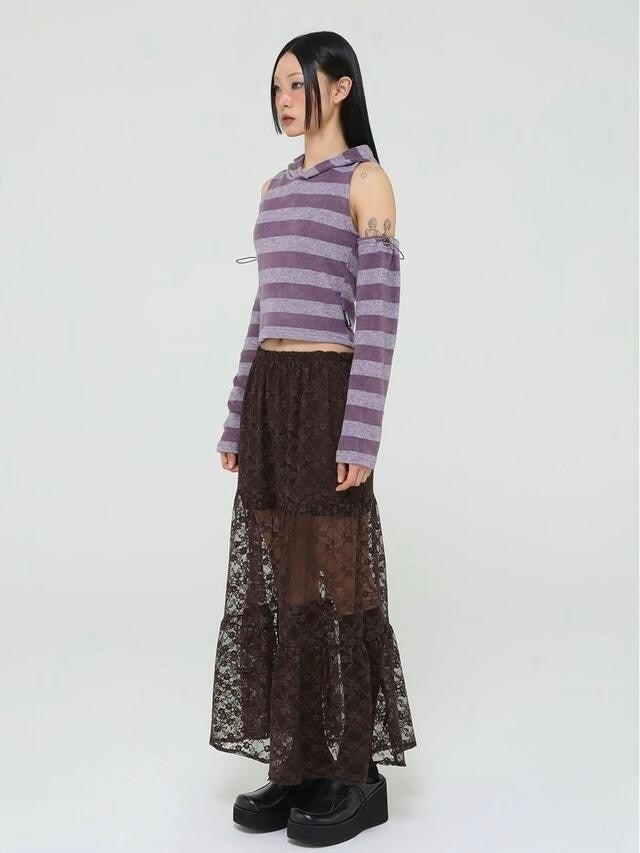 【Uglyshadow】FLOWER LACE LONG SKIRT