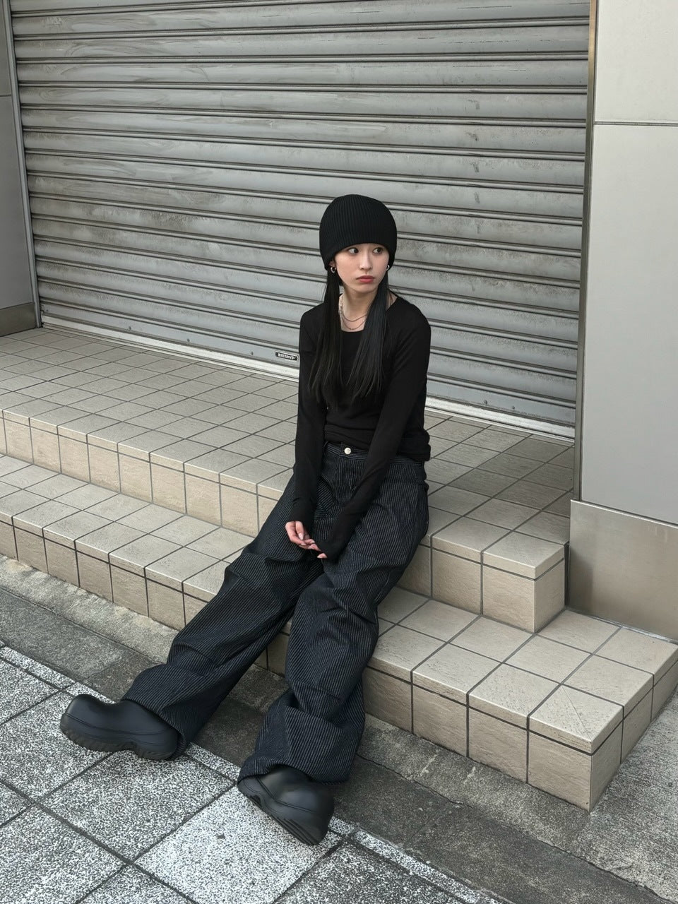 受注制【Chikashitsu +】snap button hickory stripe pants / 【チカシツプラス】スナップボタンヒッコリーストライプデニムパンツ